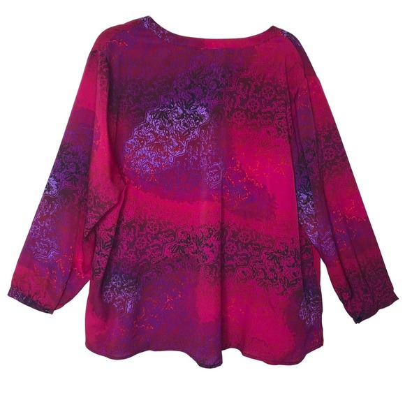 NWT Catherines 2XWP Petite Blouse Top Pink Purple V Neck Longs-sleeve Womens - Picture 2 of 16